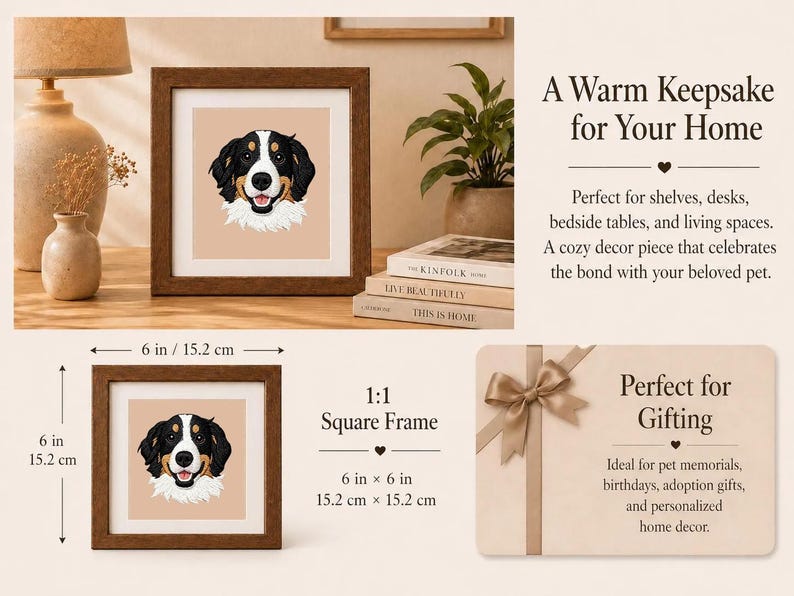 Custom Pet Embroidery Framed Art Personalized Name Pet Memorial Wooden Frame