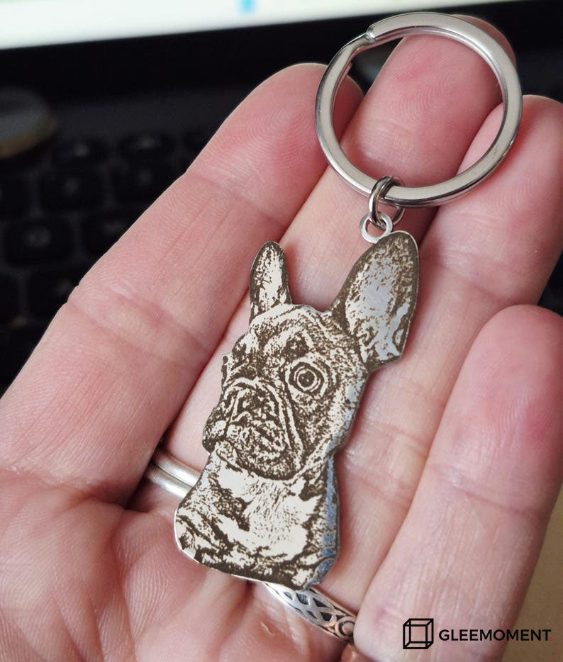 Custom Engraved Pet Photo Keychain | Personalized Dog Portrait Keyring