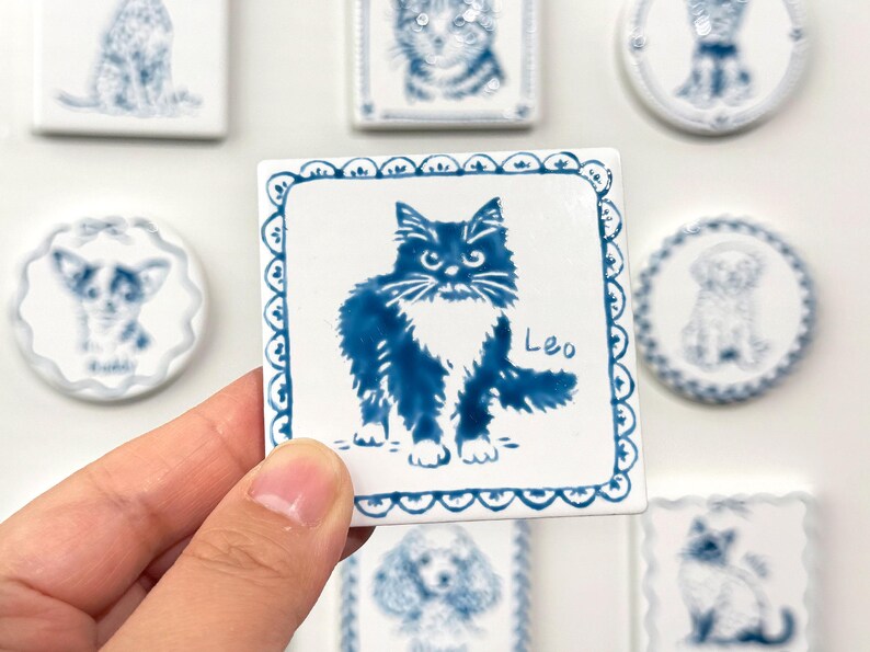Custom Delft Ceramic Pet Portrait Magnet