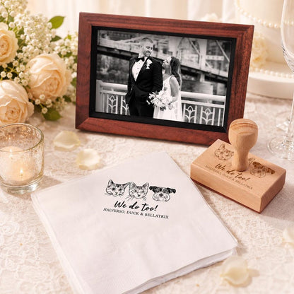 Custom Pet Portrait Rubber Stamp, Personalized Wedding Napkin Stamp With Custom Text