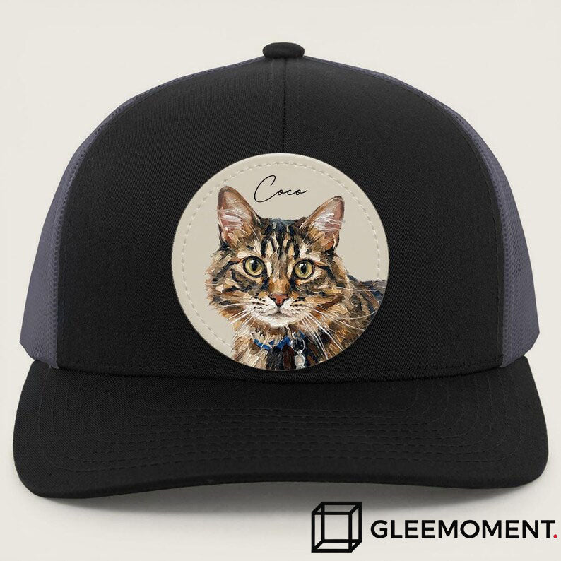 Custom Hand-Painted Oil Pet Portrait Leather Patch Trucker Hat