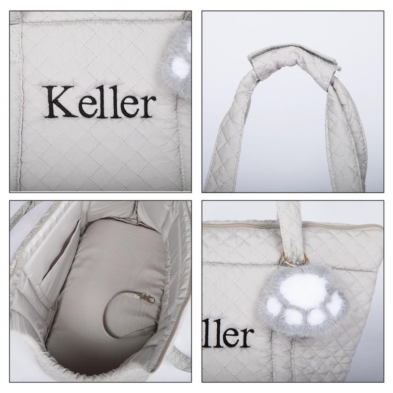 Personalized Embroidered Pet Carrier Tote Bag, Custom Name Quilted Dog Travel Handbag