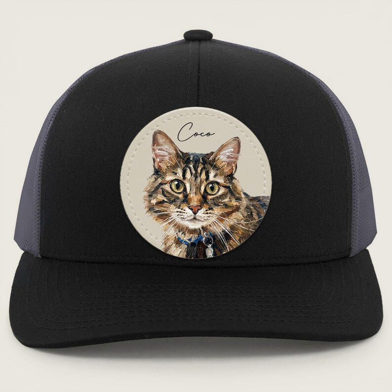 Custom Pet Portrait Leather Patch Trucker Hat