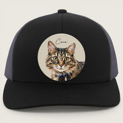 Custom Hand-Painted Oil Pet Portrait Leather Patch Trucker Hat