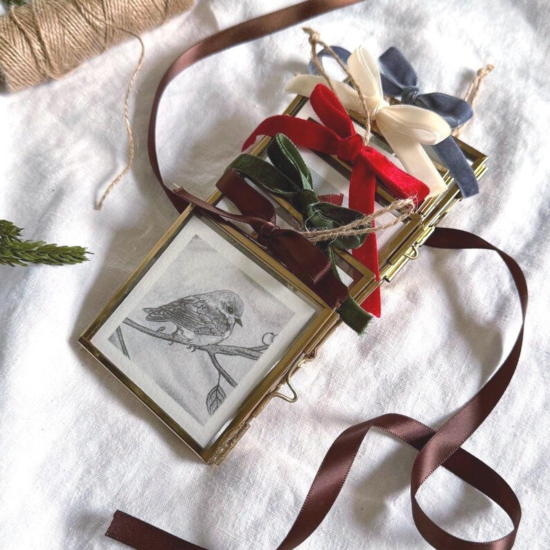 Personalized Vintage Brass Glass Photo Ornament