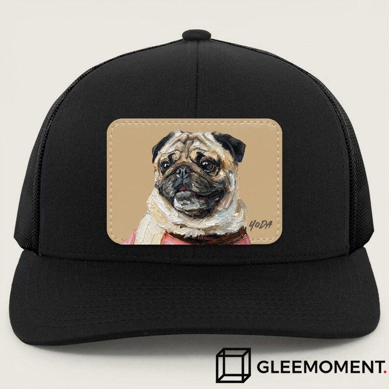 Custom Hand-Painted Oil Pet Portrait Leather Patch Trucker Hat