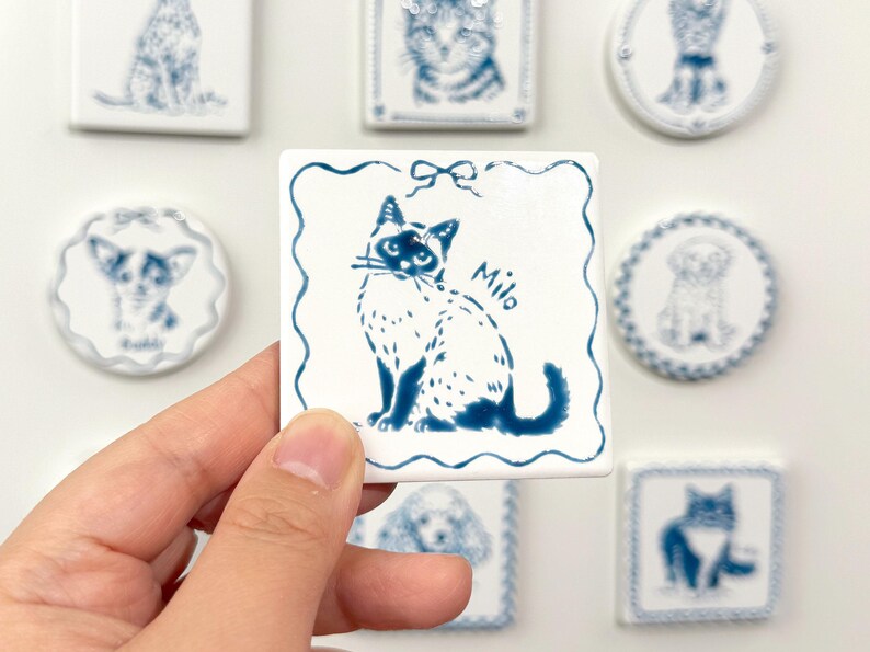 Custom Delft Ceramic Pet Portrait Magnet