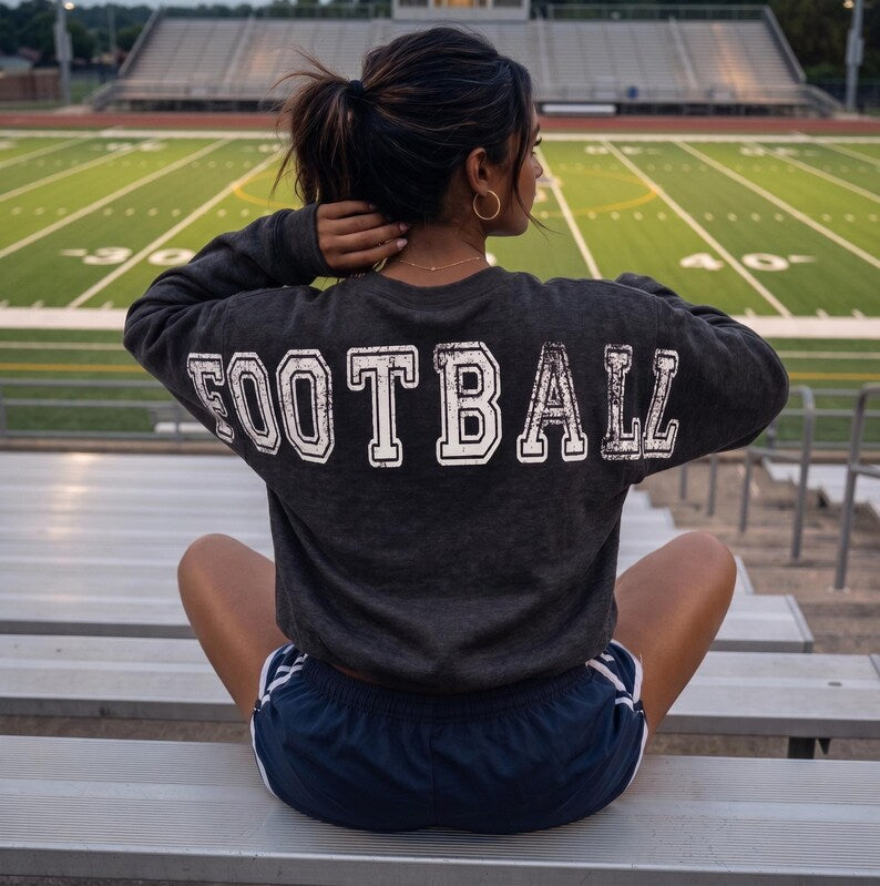 Custom Distressed Varsity Back Print Sweatshirt
