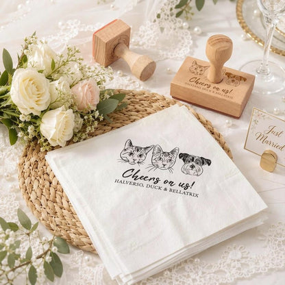 Custom Pet Portrait Rubber Stamp, Personalized Wedding Napkin Stamp With Custom Text