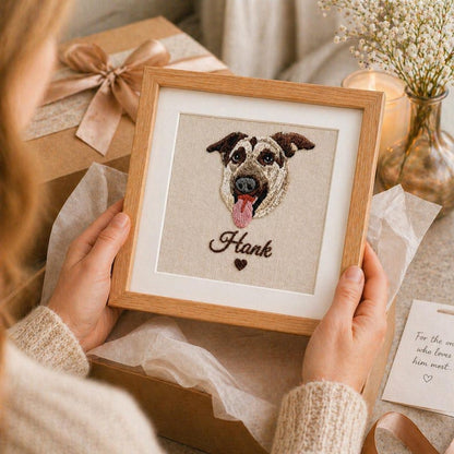 Custom Pet Embroidery Framed Art Personalized Name Pet Memorial Wooden Frame