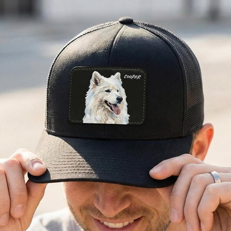 Custom Pet Portrait Leather Patch Trucker Hat