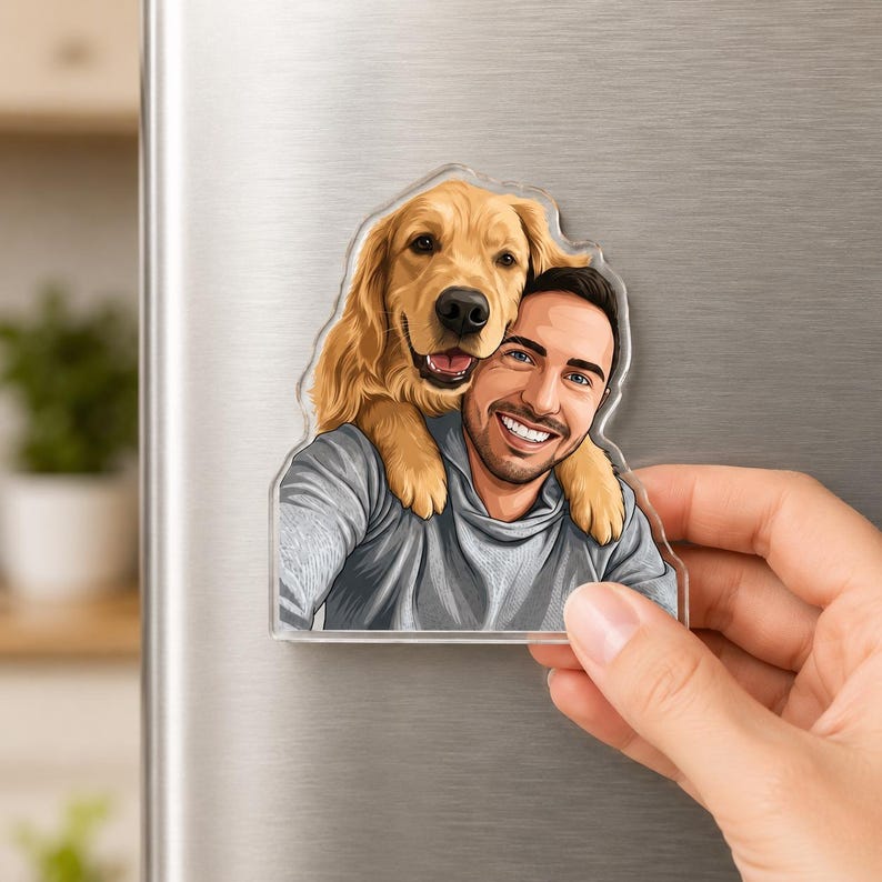 Custom Family Photo Fridge Magnet, Personalized Cartoon Portrait Magnet