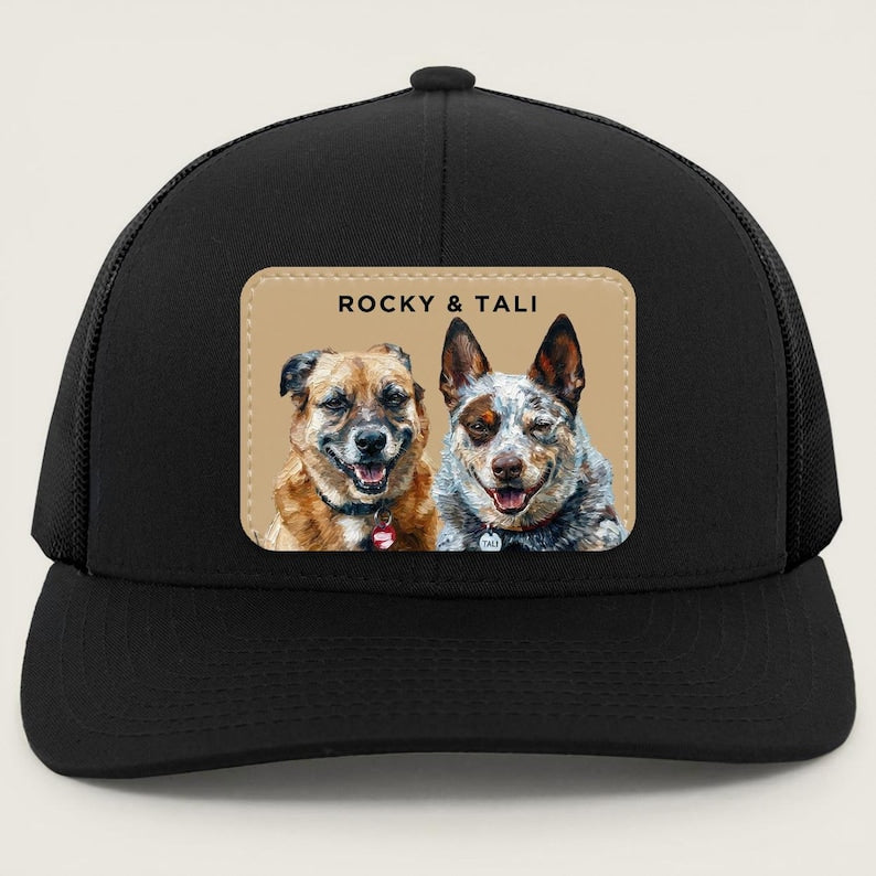Custom Pet Portrait Leather Patch Trucker Hat