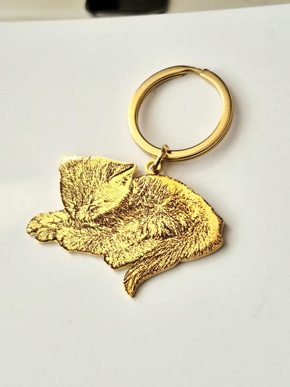 Custom Engraved Pet Photo Keychain | Personalized Dog Portrait Keyring