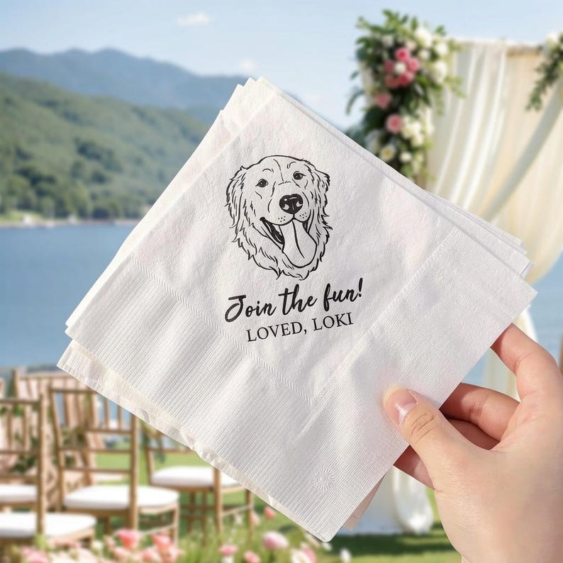 Custom Pet Portrait Rubber Stamp, Personalized Wedding Napkin Stamp With Custom Text