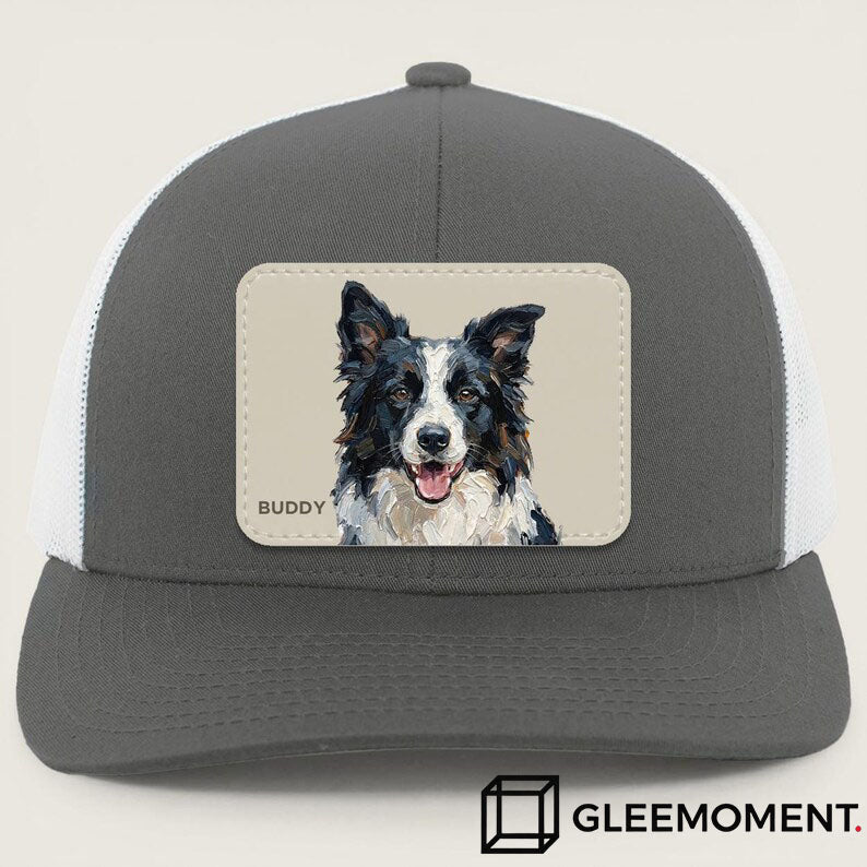 Custom Hand-Painted Oil Pet Portrait Leather Patch Trucker Hat