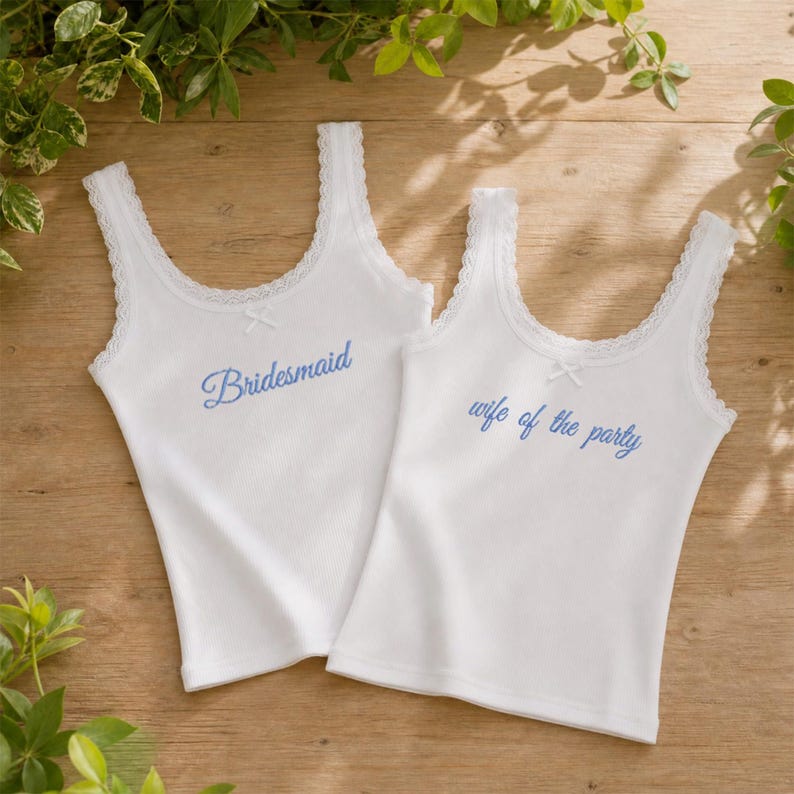 Custom Script Embroidered Lace Bow Tank
