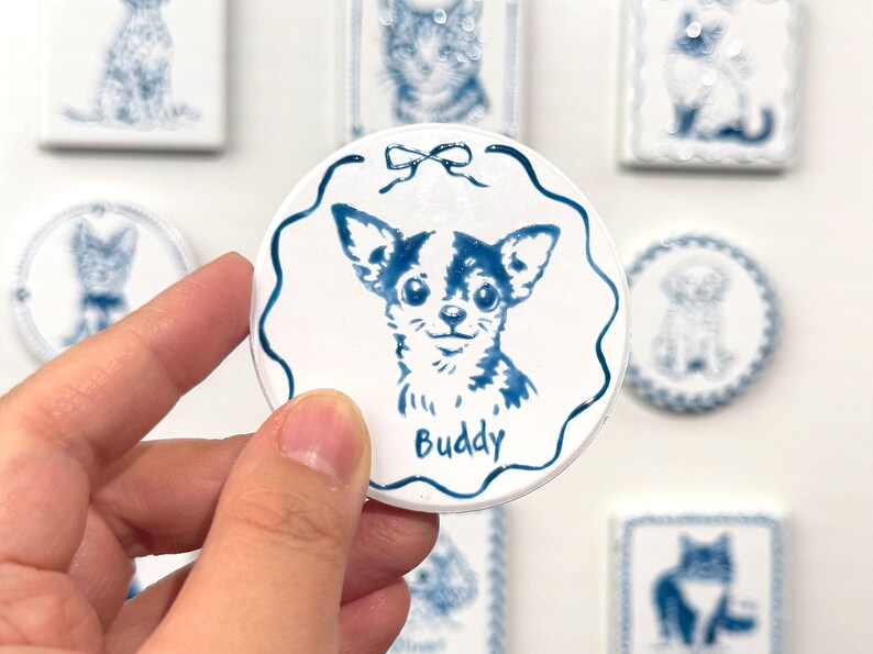 Custom Delft Ceramic Pet Portrait Magnet