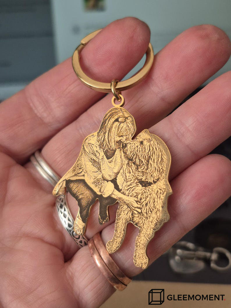 Custom Engraved Pet Photo Keychain | Personalized Dog Portrait Keyring