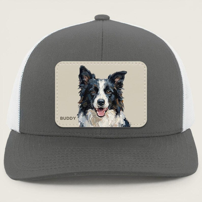 Custom Pet Portrait Leather Patch Trucker Hat