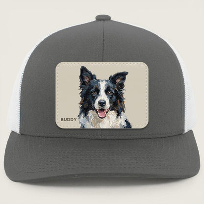 Custom Hand-Painted Oil Pet Portrait Leather Patch Trucker Hat