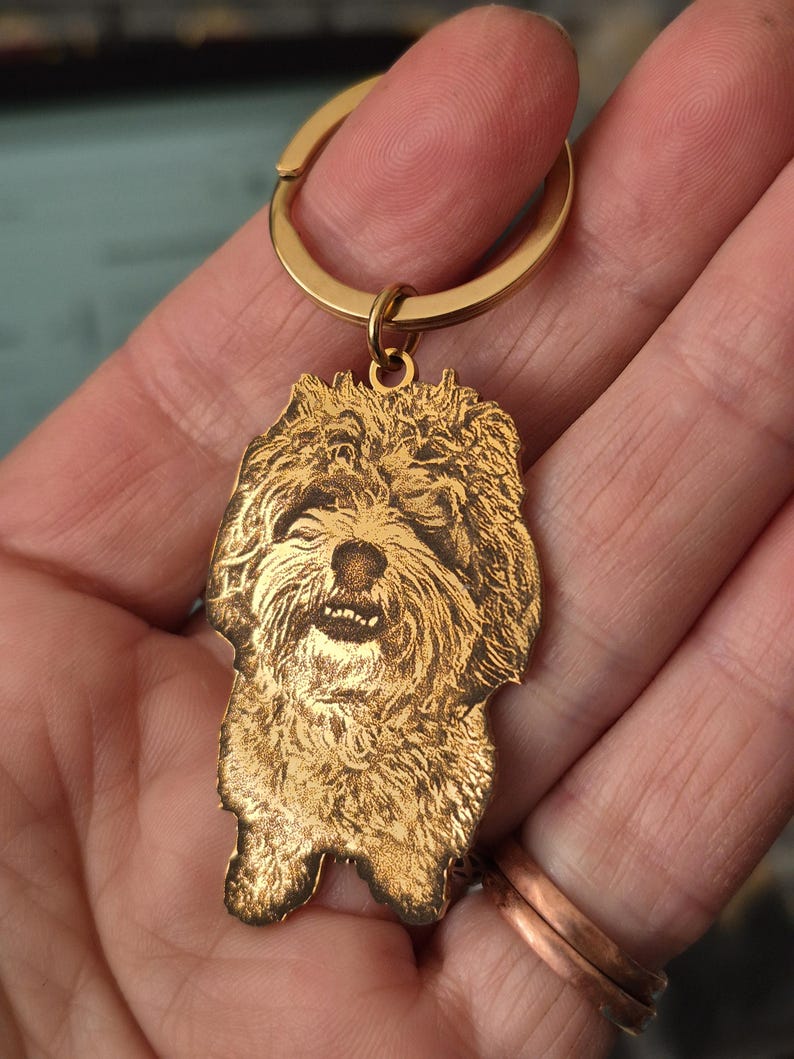 Custom Engraved Pet Photo Keychain | Personalized Dog Portrait Keyring