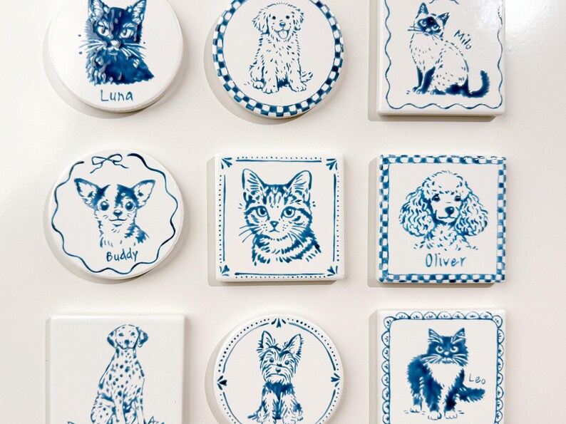 Custom Delft Ceramic Pet Portrait Magnet