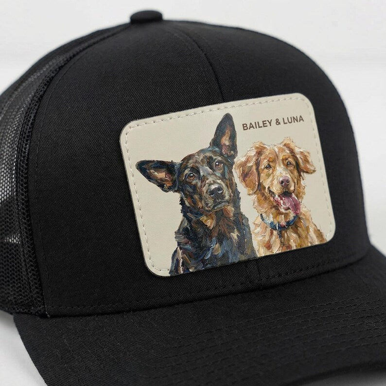 Custom Pet Portrait Leather Patch Trucker Hat
