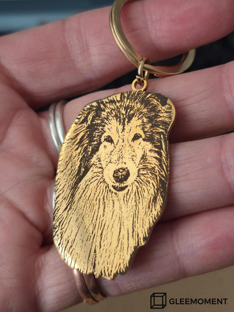 Custom Engraved Pet Photo Keychain | Personalized Dog Portrait Keyring