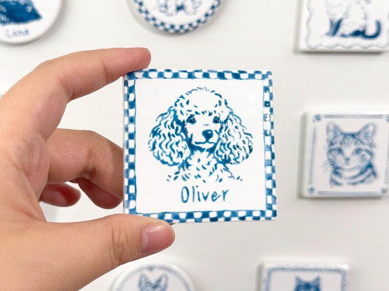 Custom Delft Ceramic Pet Portrait Magnet