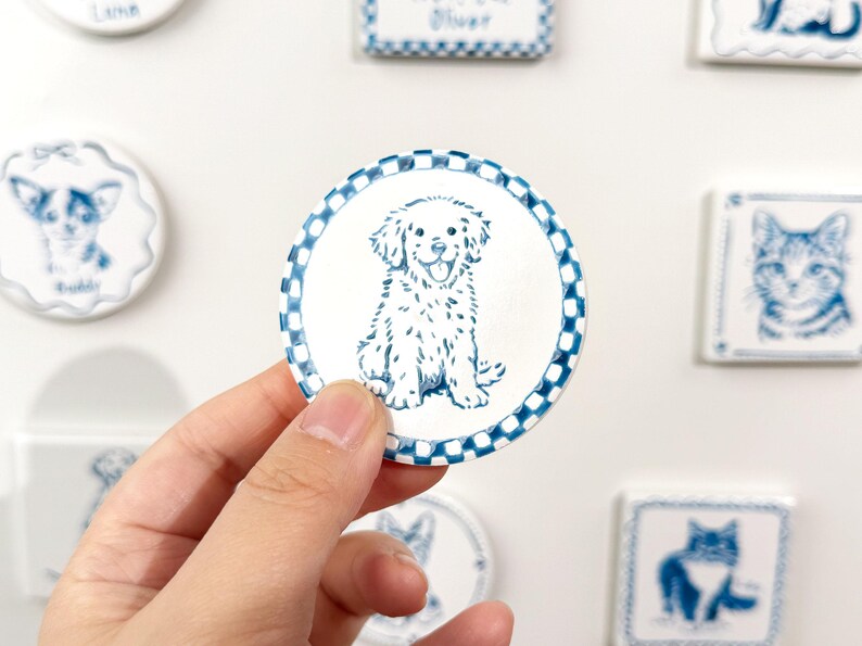 Custom Delft Ceramic Pet Portrait Magnet