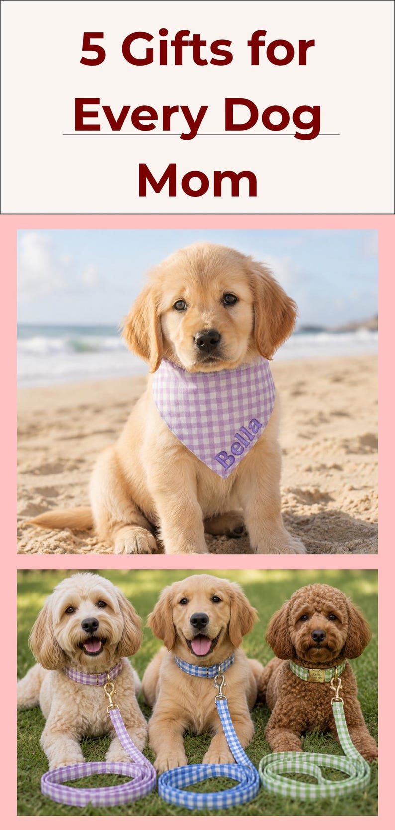 Personalized Gingham Dog Collar & Leash Set With Engraved ID Buckle