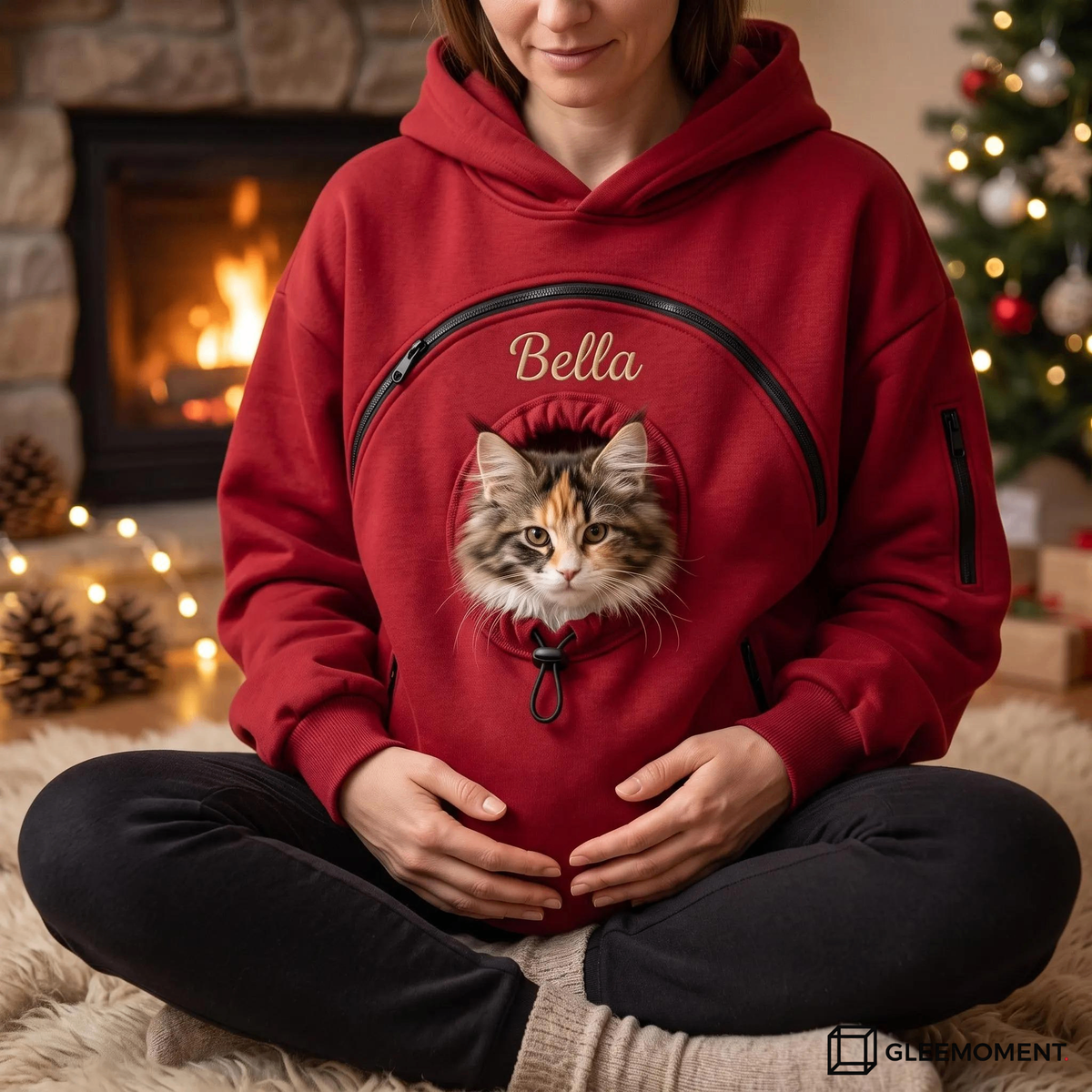 Custom Pet Carrier Hoodie Embroidered Name Cozy Cat Pouch