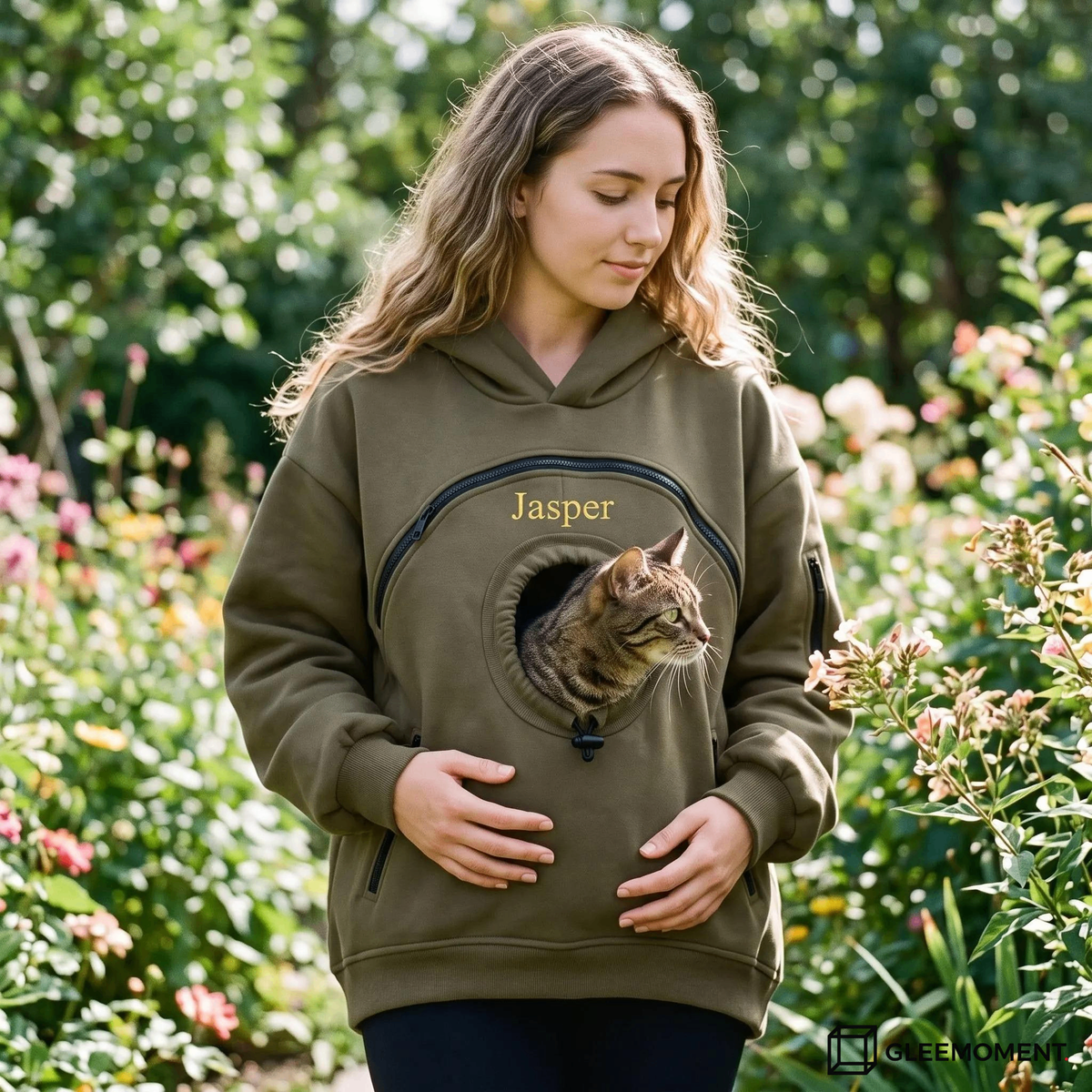 Custom Pet Carrier Hoodie Embroidered Name Cozy Cat Pouch