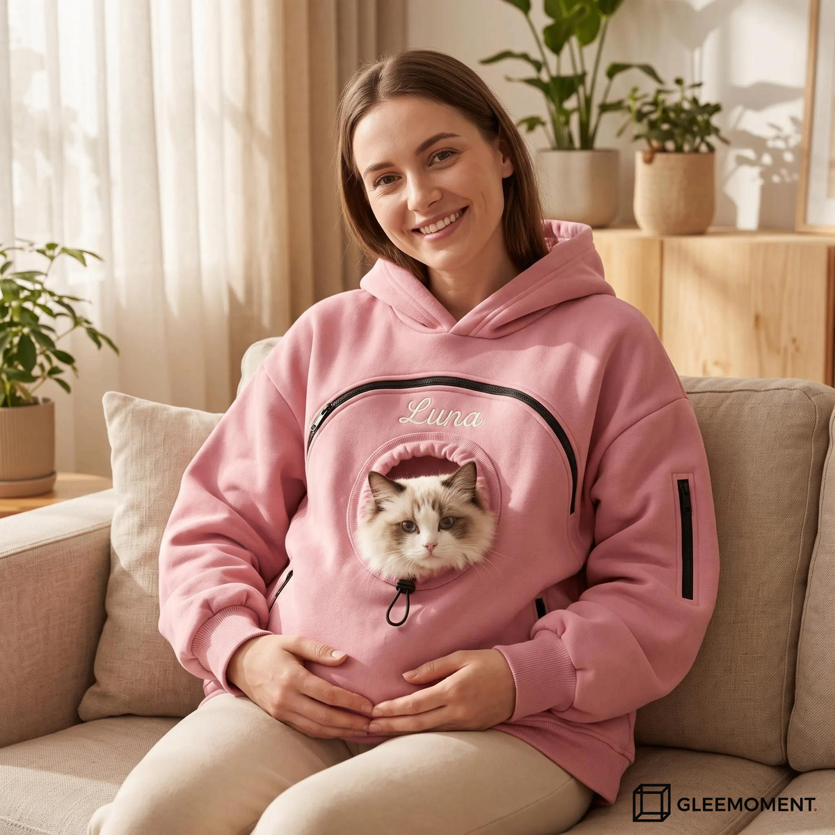 Custom Pet Carrier Hoodie Embroidered Name Cozy Cat Pouch