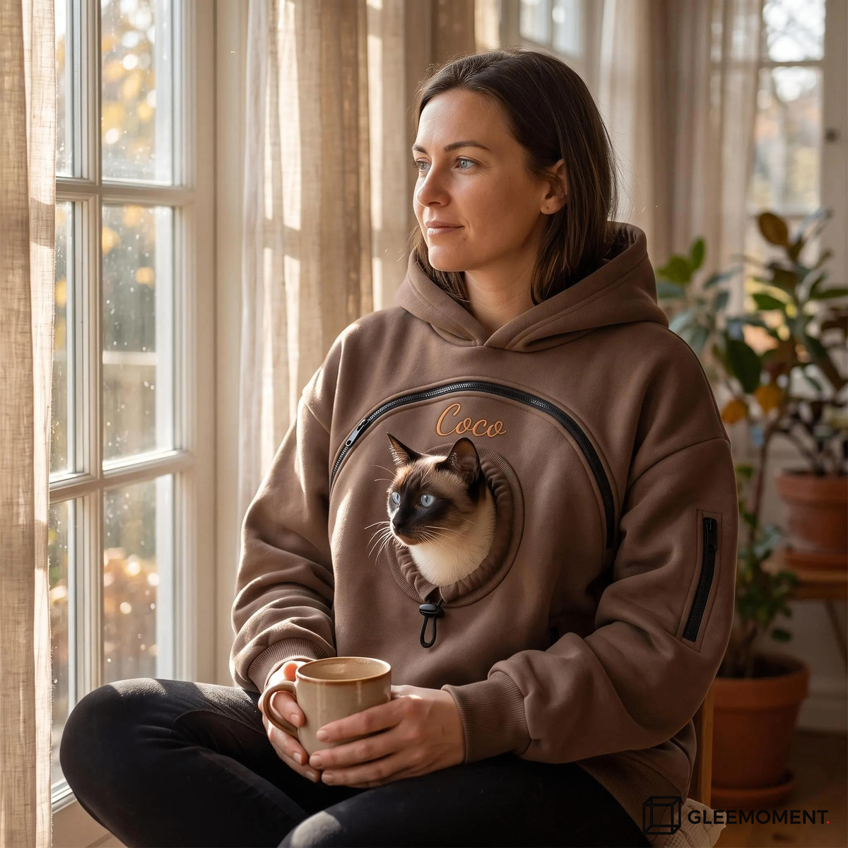 Custom Pet Carrier Hoodie Embroidered Name Cozy Cat Pouch
