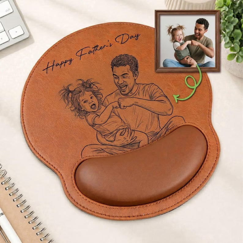 Personalized Sketch Photo Engraved Mousepad, Unique Keepsake Gift for Dad