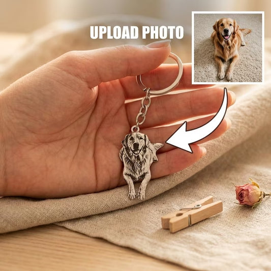 Custom Engraved Pet Photo Keychain | Personalized Dog Portrait Keyring