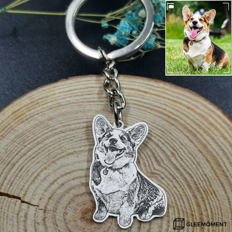 Custom Engraved Pet Photo Keychain | Personalized Dog Portrait Keyring