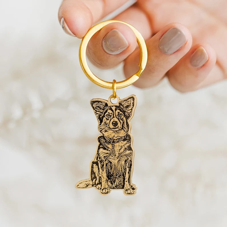 Custom Engraved Pet Photo Keychain | Personalized Dog Portrait Keyring