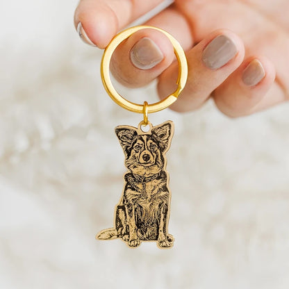 Custom Engraved Pet Photo Keychain | Personalized Dog Portrait Keyring