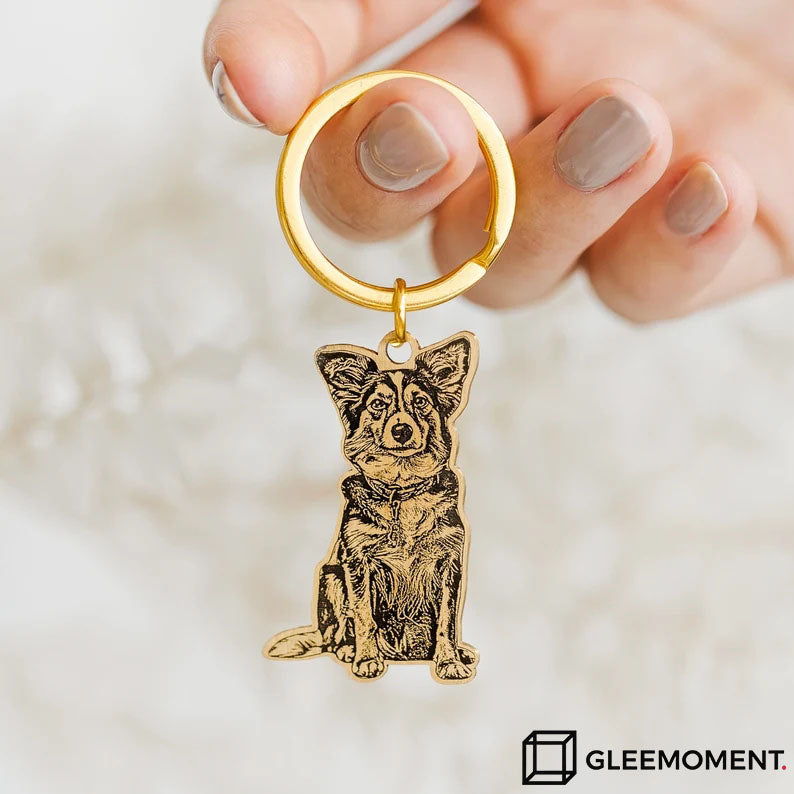 Custom Engraved Pet Photo Keychain | Personalized Dog Portrait Keyring