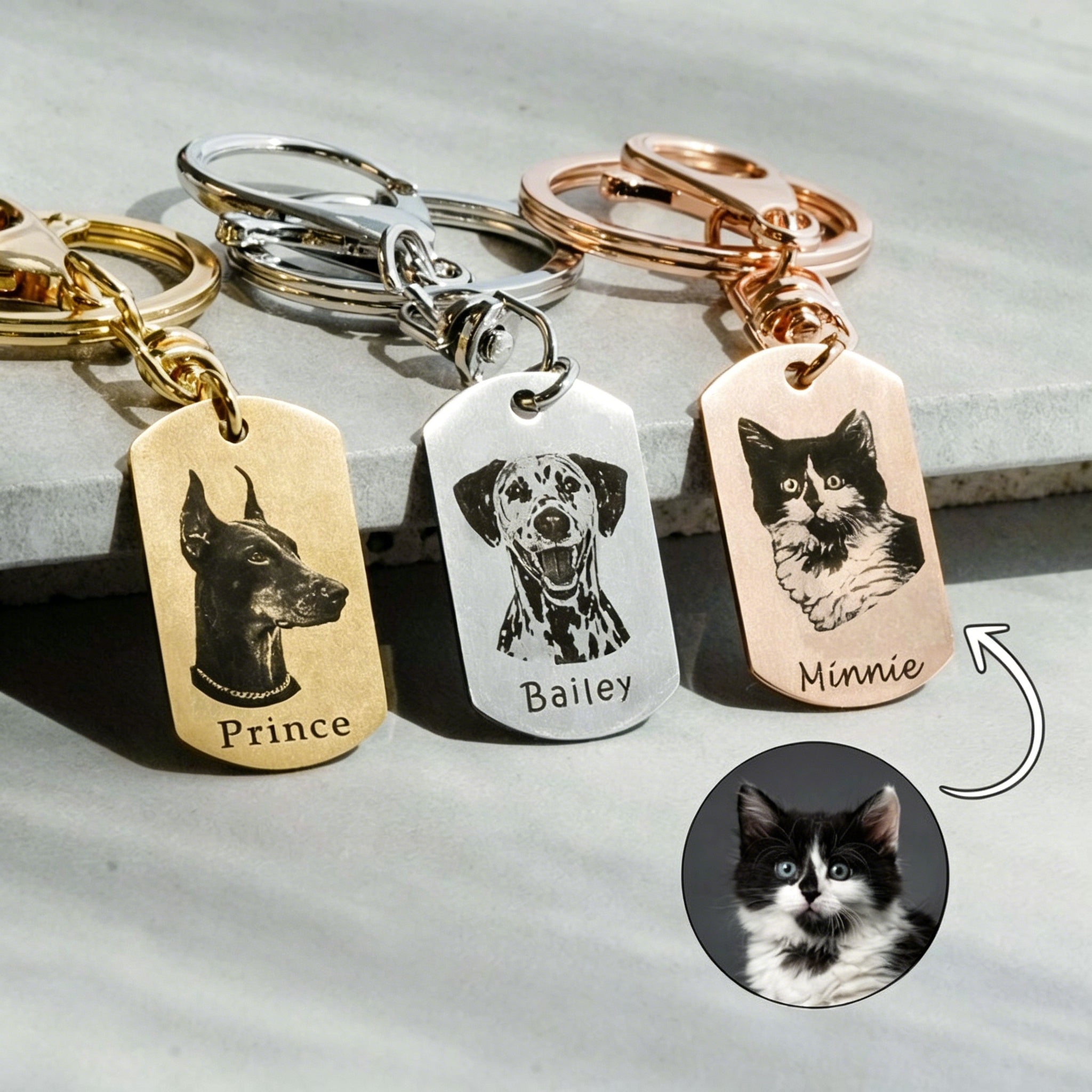 Custom Pet Portrait Engraved Keychain