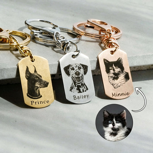 Custom Pet Portrait Engraved Keychain