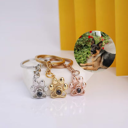 Custom Pet Photo Projection Paw Keychain, Personalized Dog Cat Picture Projection Keyring