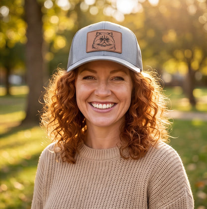 Custom Pet Leather Patch Trucker Hat | Engraved Pet Portrait Cap | Adjustable Unisex Hat for Pet Lovers