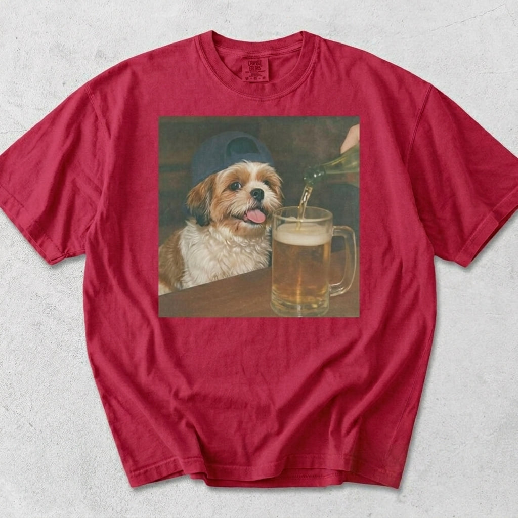 Custom Abstract Pet Photo Vintage Washed Funny Dog Beer Graphic Tee