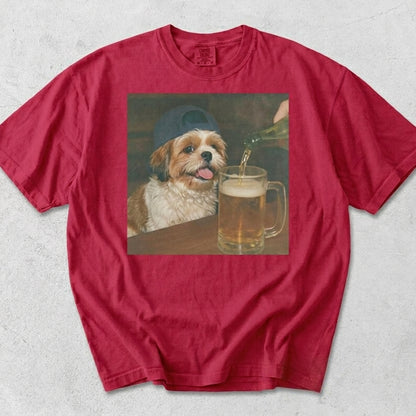 Custom Abstract Pet Photo Vintage Washed Funny Dog Beer Graphic Tee