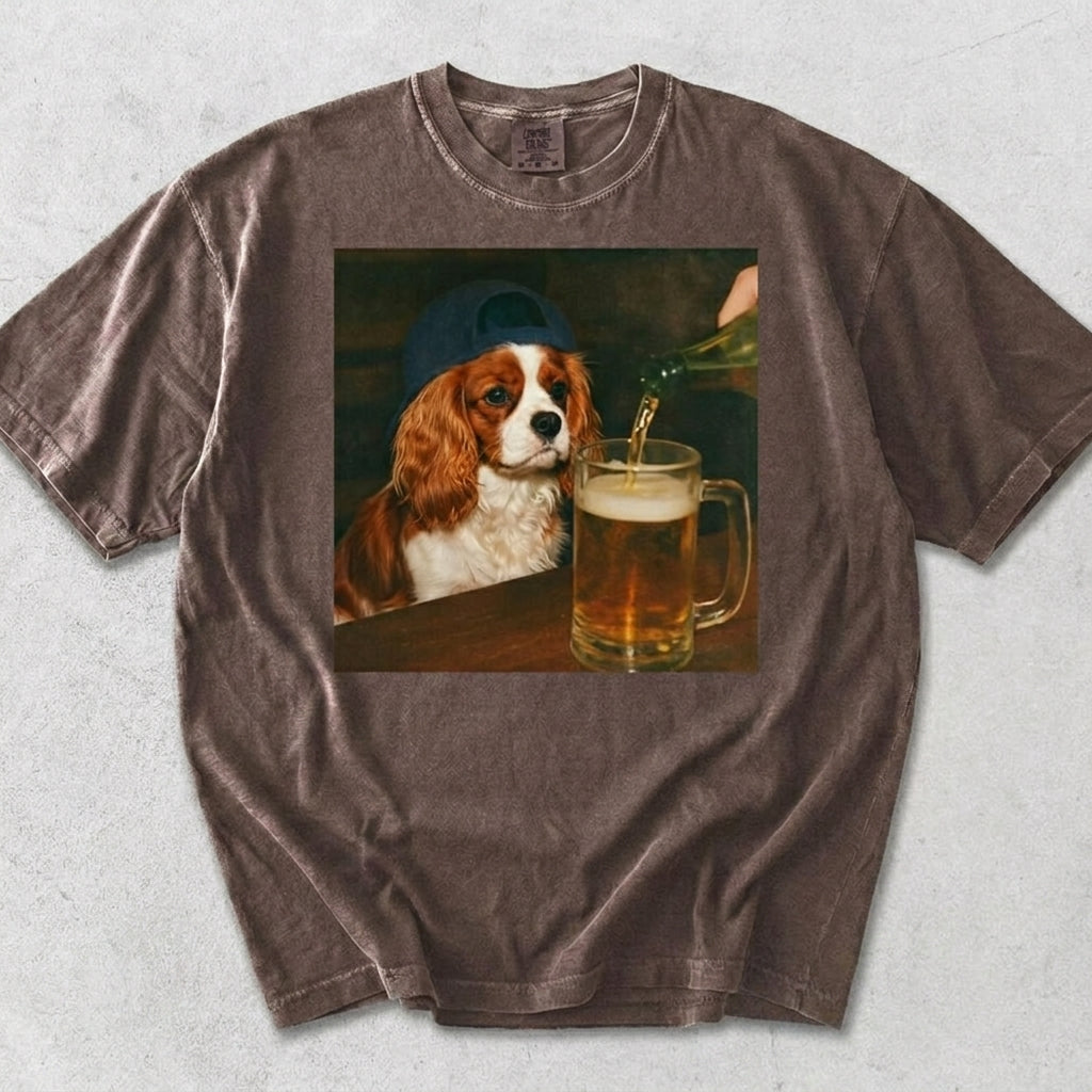 Custom Abstract Pet Photo Vintage Washed Funny Dog Beer Graphic Tee