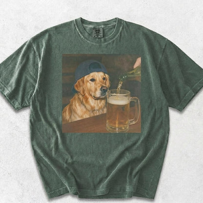 Custom Abstract Pet Photo Vintage Washed Funny Dog Beer Graphic Tee